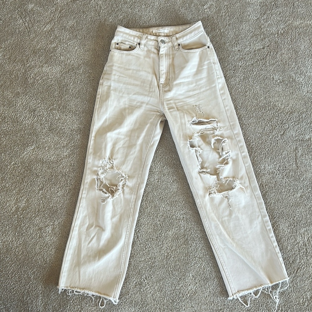 Pacsun 90's Boyfriend Cream Denim Distressed Jeans Destroyed Denim Jeans Size 25
